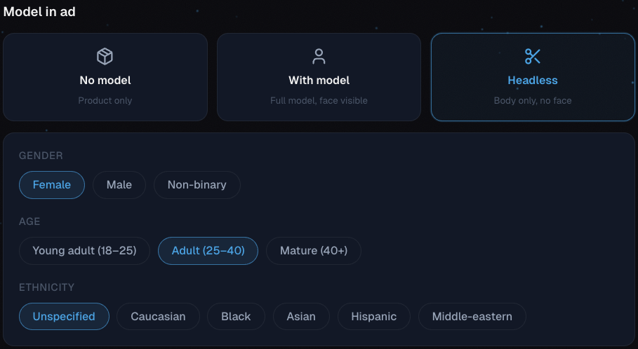 Model Options screenshot